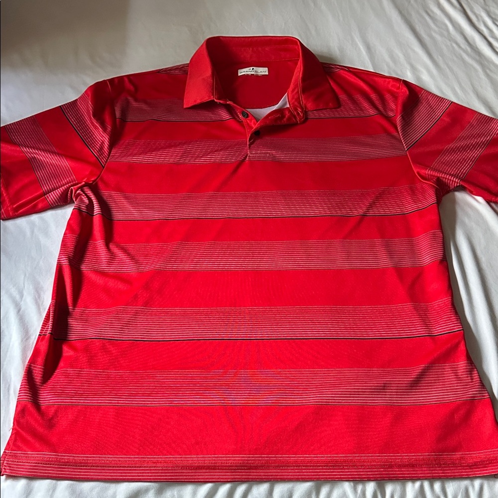 Men’s Grand Slam Red and Gray Striped Polo Shirt Size XL